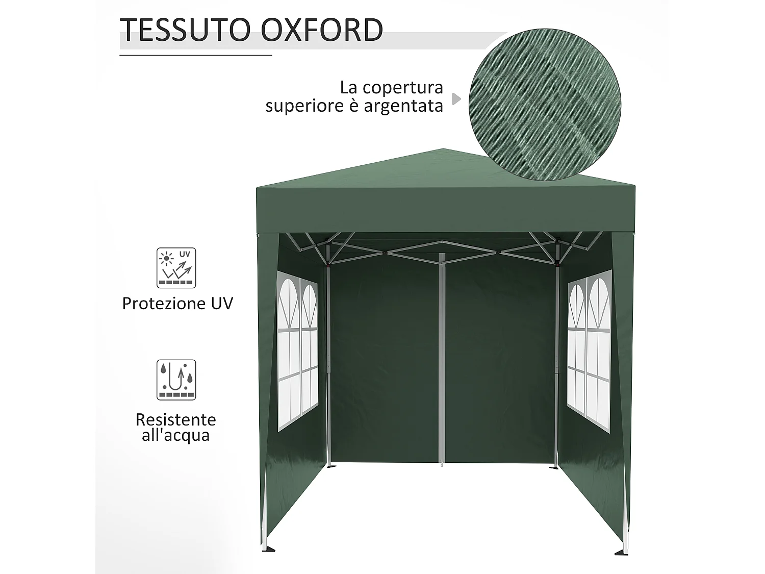 Gazebo da giardino 2x2 m in metallo e tessuto oxford verde