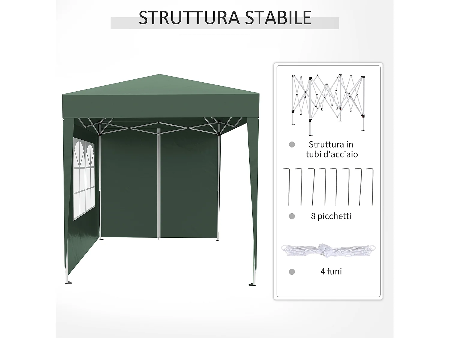 Gazebo da giardino 2x2 m in metallo e tessuto oxford verde