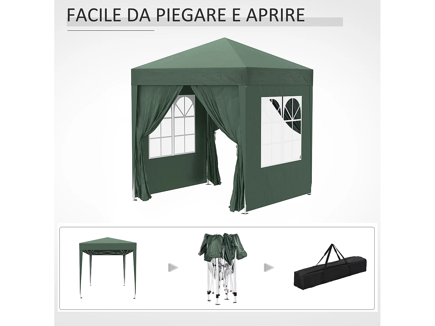 Gazebo da giardino 2x2 m in metallo e tessuto oxford verde