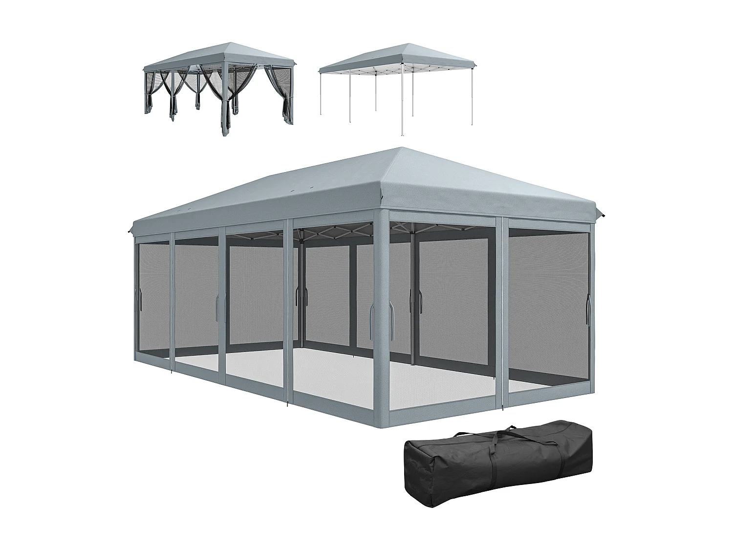 Gazebo da giardino pieghevole 6x3 m con 6 zanzariere rimovibili grigio