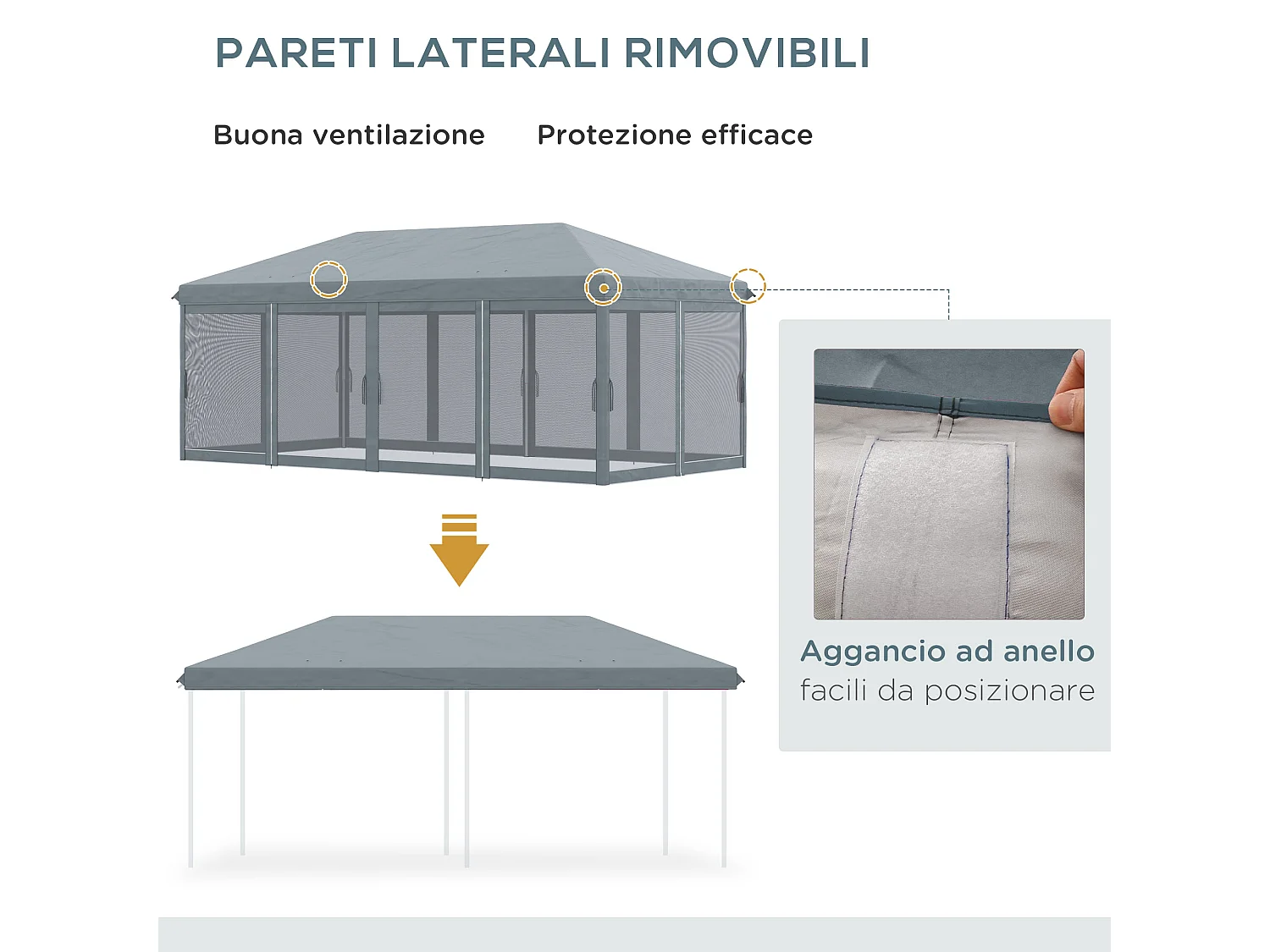 Gazebo da giardino pieghevole 6x3 m con 6 zanzariere rimovibili grigio