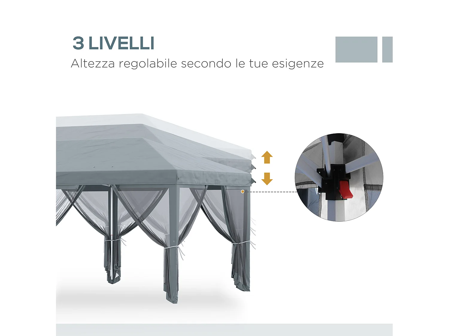 Gazebo da giardino pieghevole 6x3 m con 6 zanzariere rimovibili grigio