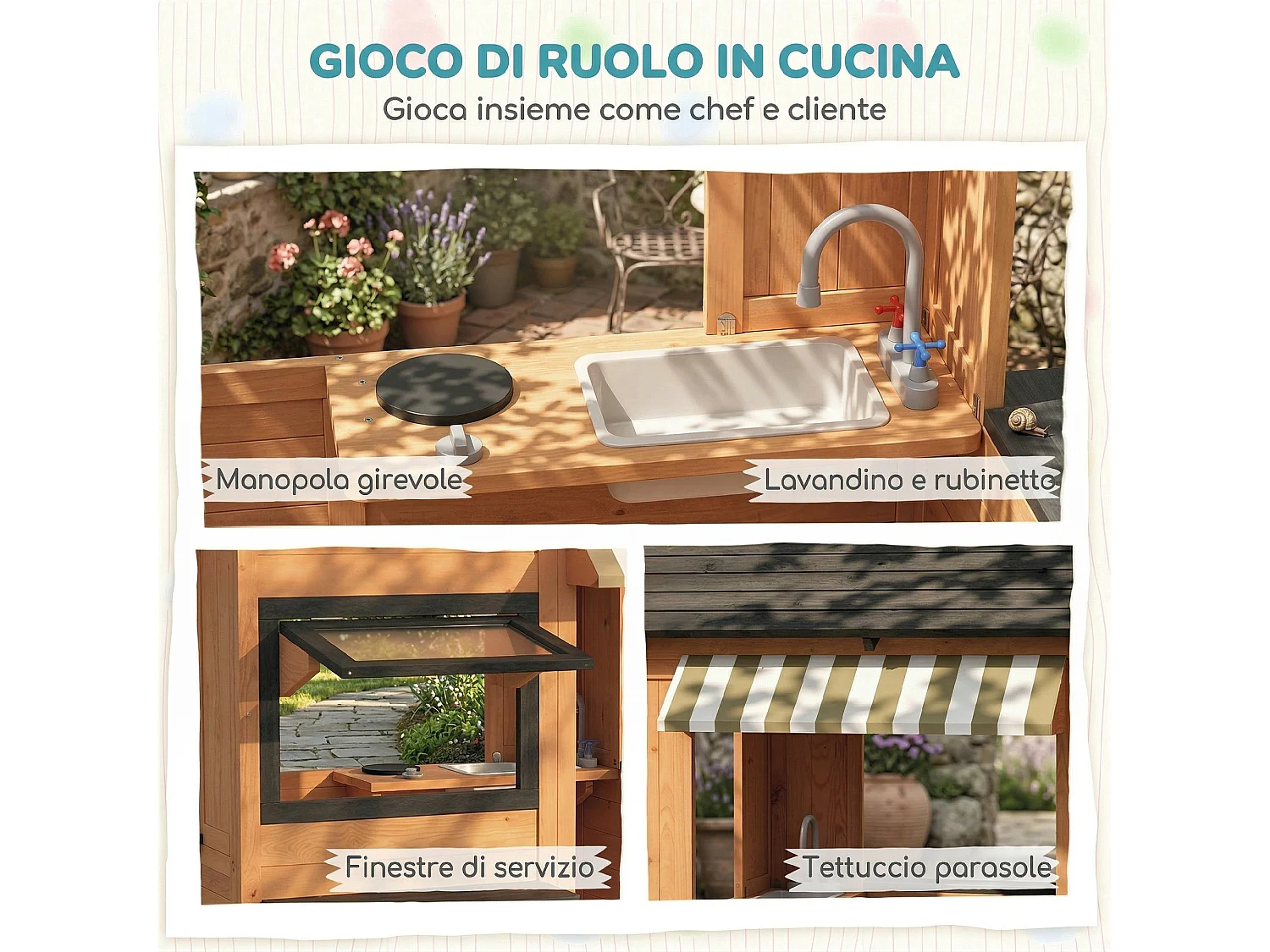 Casetta da giardino per bambini in legno di abete con tetto marrone