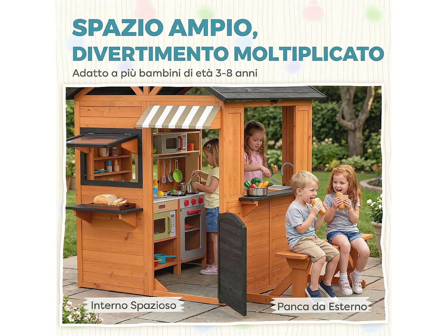 Casetta da giardino per bambini in legno di abete con tetto marrone