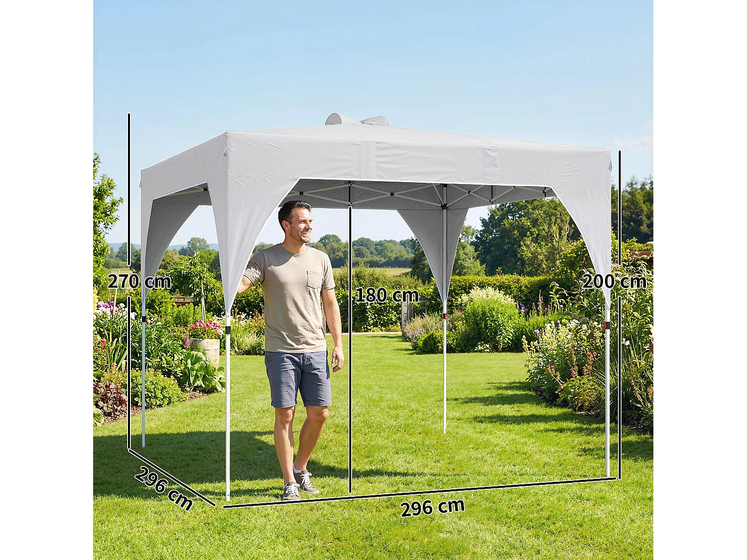 Gazebo pieghevole 3x3 m con prese d'aria grigio scuro