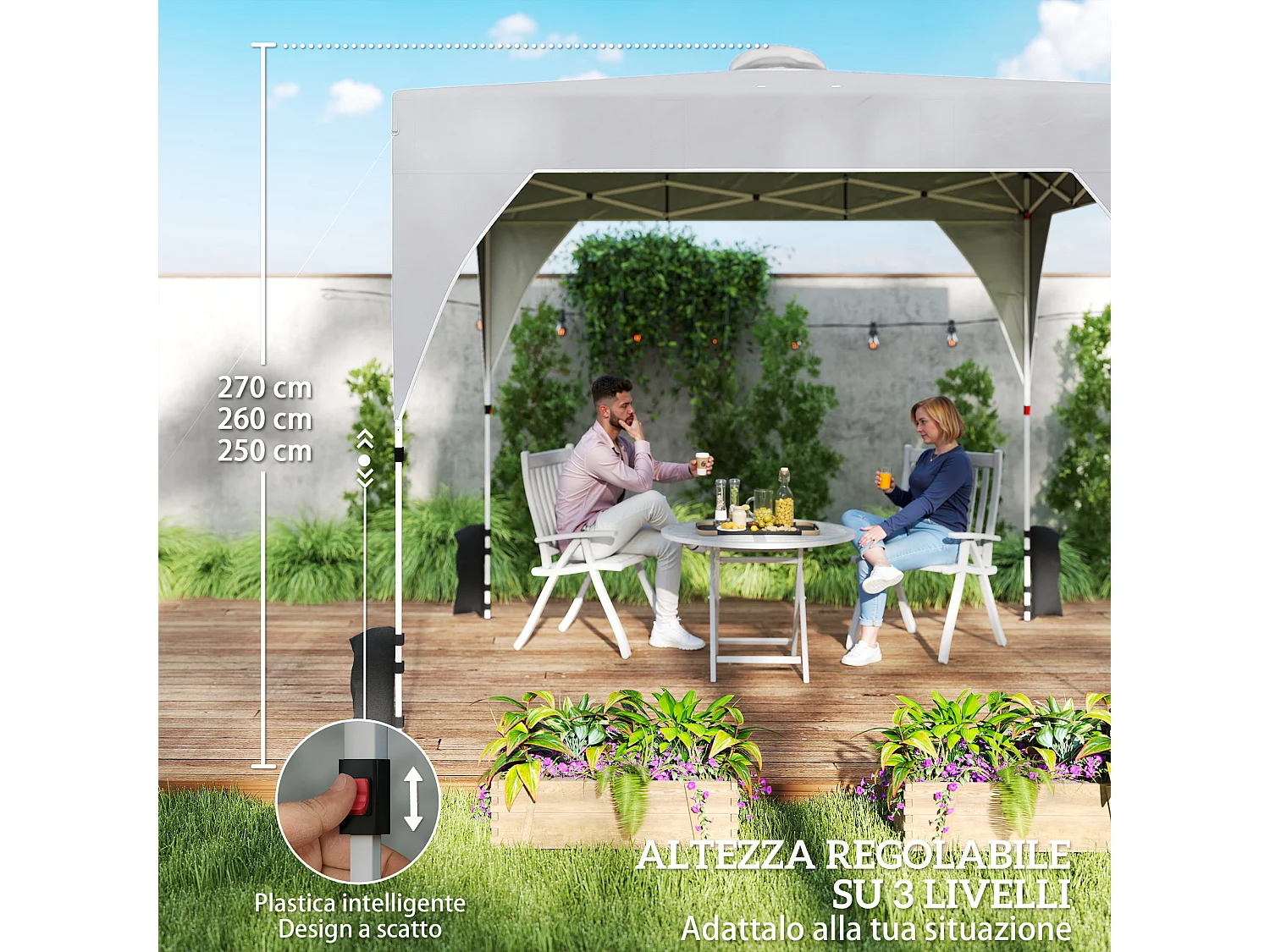 Gazebo pieghevole 3x3 m con prese d'aria grigio scuro