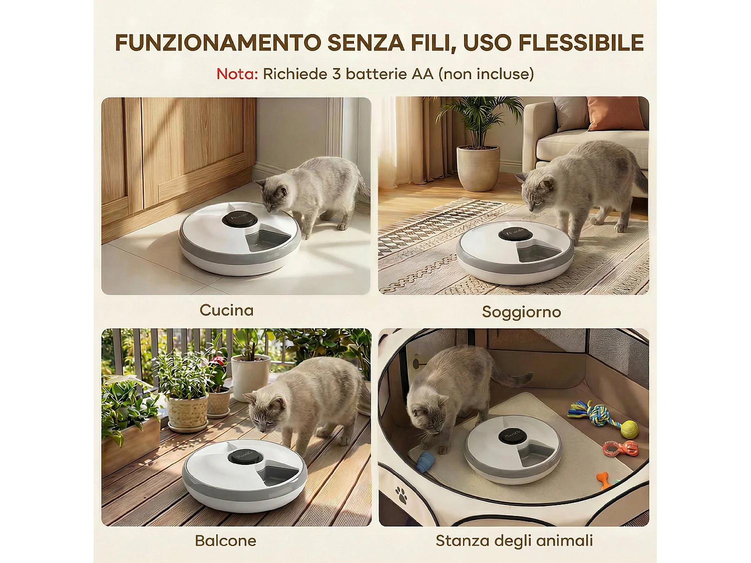 Distributore automatico cibo gatti con timer per cibo secco e umido