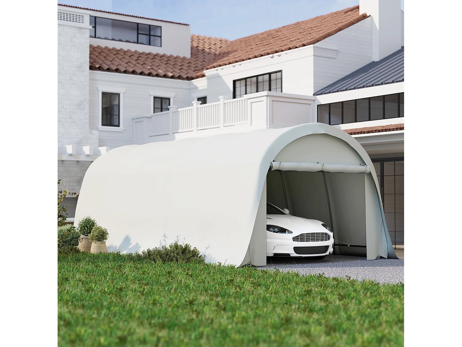 Garage auto per esterno uv50 in pe e acciaio crema