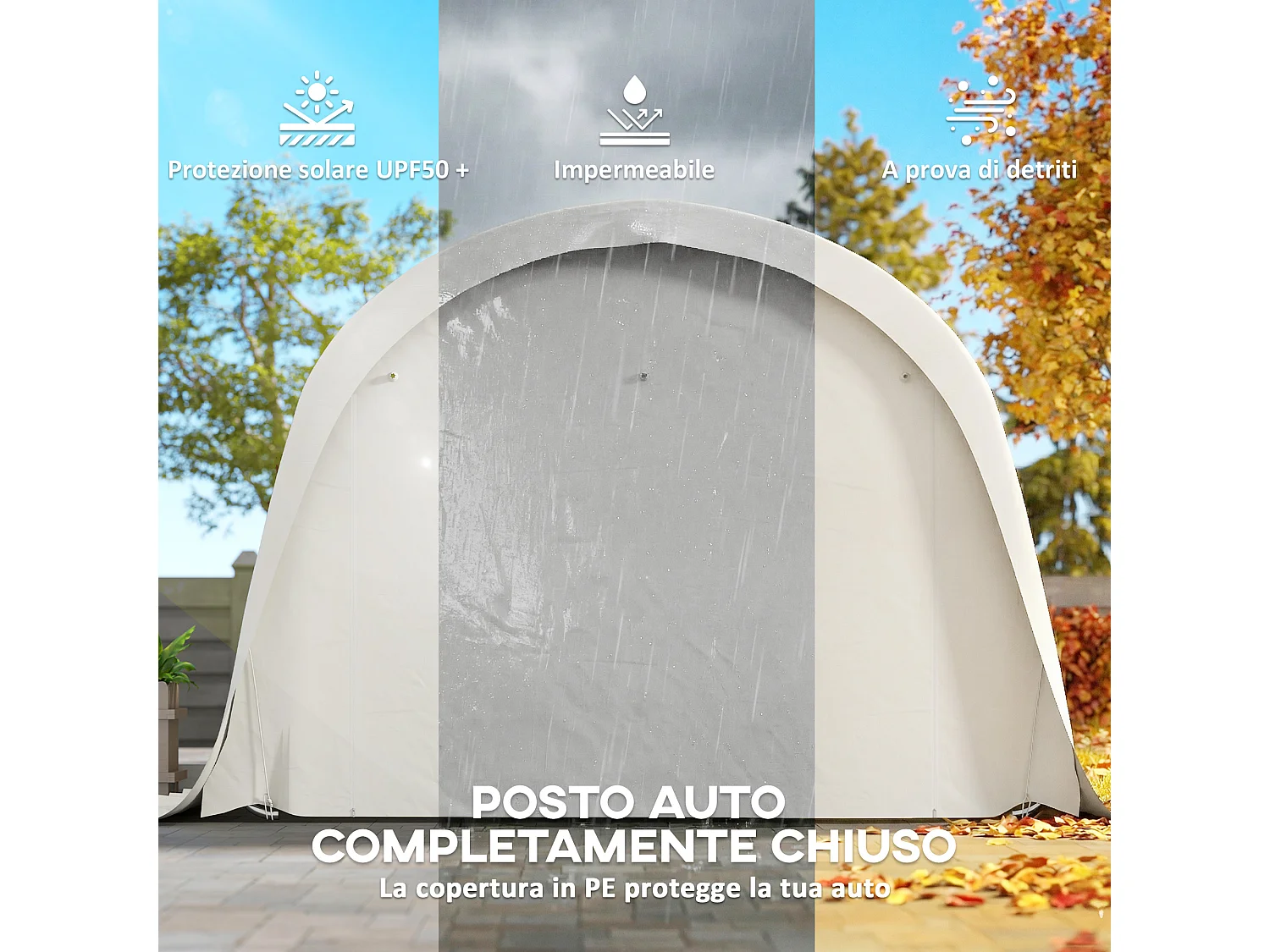Garage auto per esterno uv50 in pe e acciaio crema