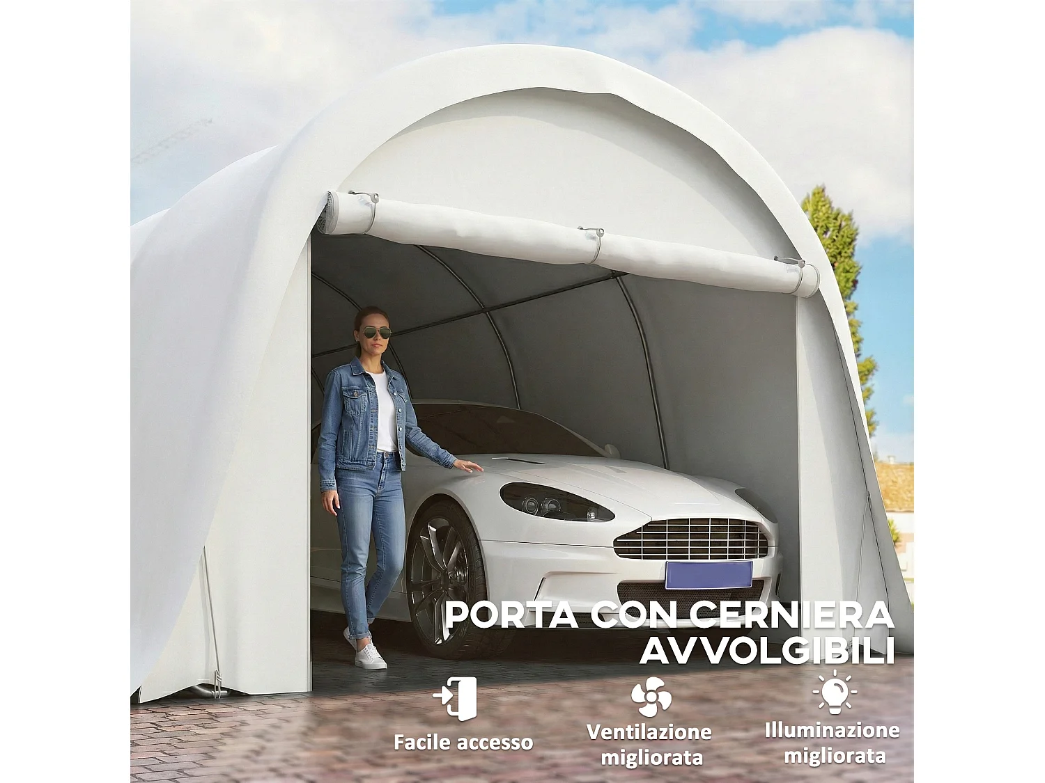 Garage auto per esterno uv50 in pe e acciaio crema