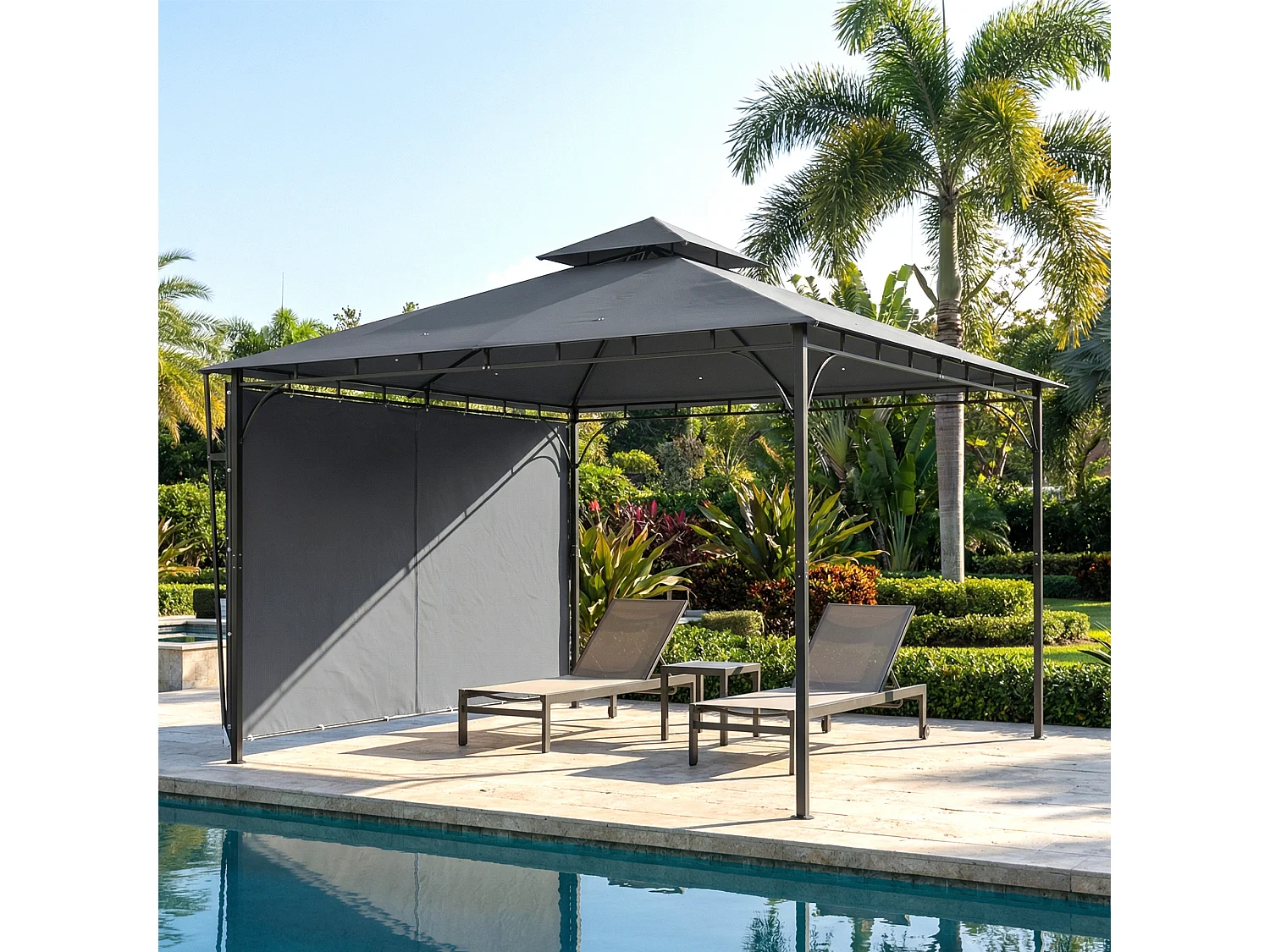 Gazebo da giardino con tetto estensibile in metallo grigio scuro