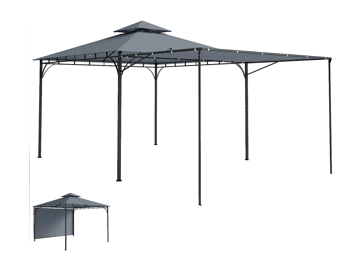 Gazebo da giardino con tetto estensibile in metallo grigio scuro