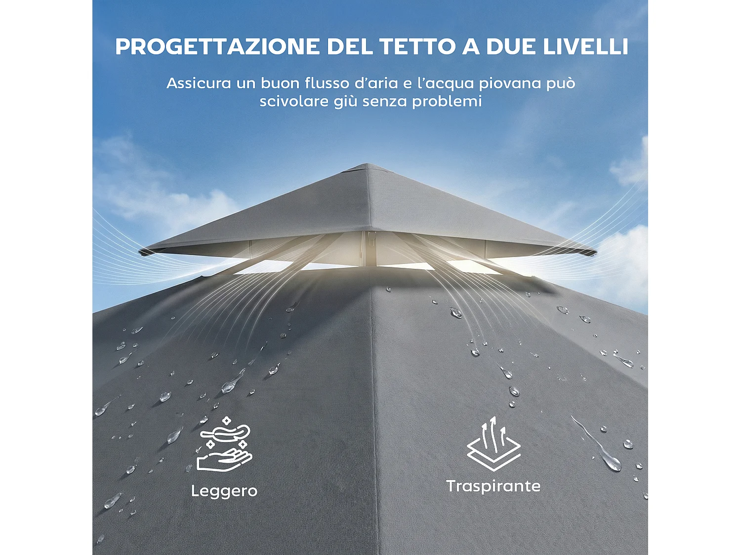 Gazebo da giardino con tetto estensibile in metallo grigio scuro