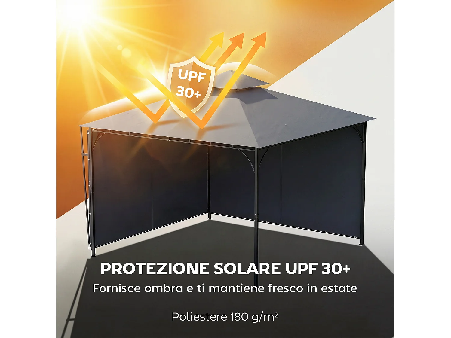Gazebo da giardino con tetto estensibile in metallo grigio scuro