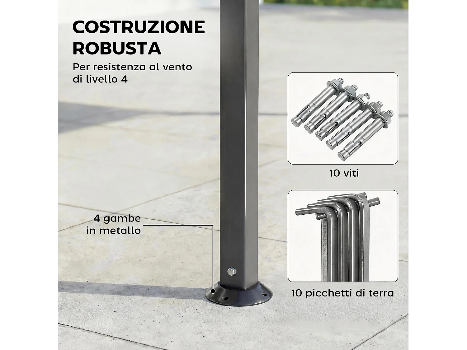 Gazebo da giardino con tetto estensibile in metallo grigio scuro