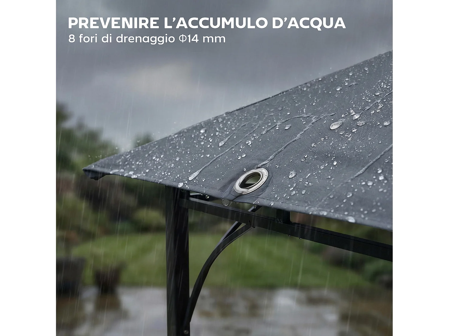 Gazebo da giardino con tetto estensibile in metallo grigio scuro