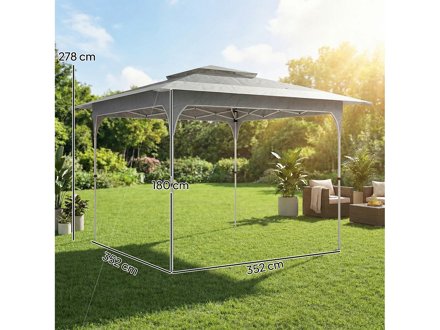 Gazebo pop up 3.5x3.5 m con doppio tetto grigio scuro