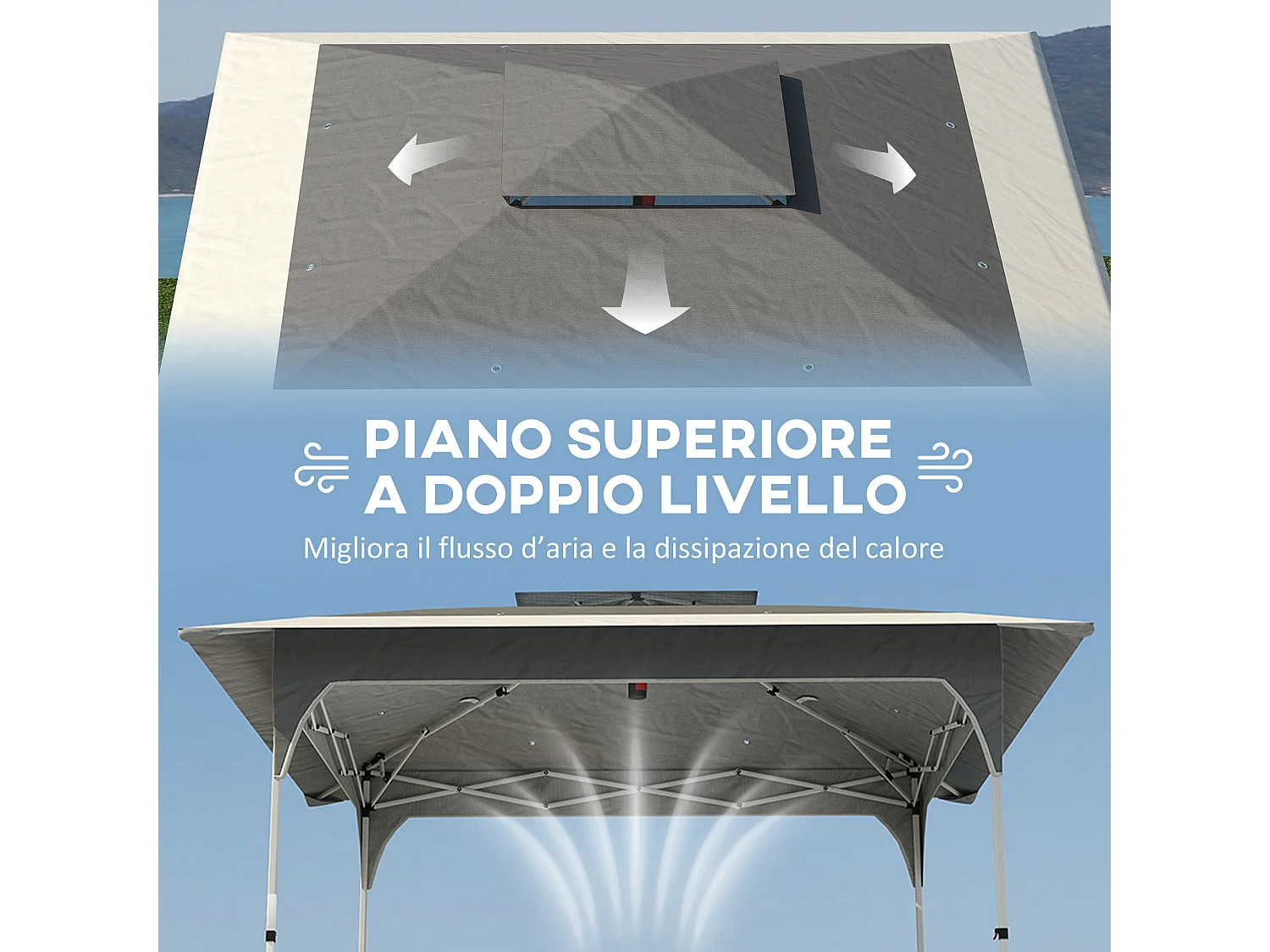 Gazebo pop up 3.5x3.5 m con doppio tetto grigio scuro