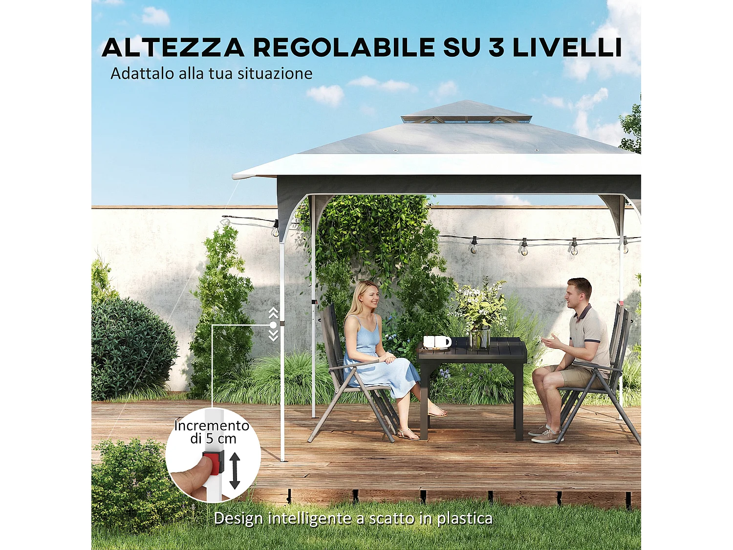 Gazebo pop up 3.5x3.5 m con doppio tetto grigio scuro