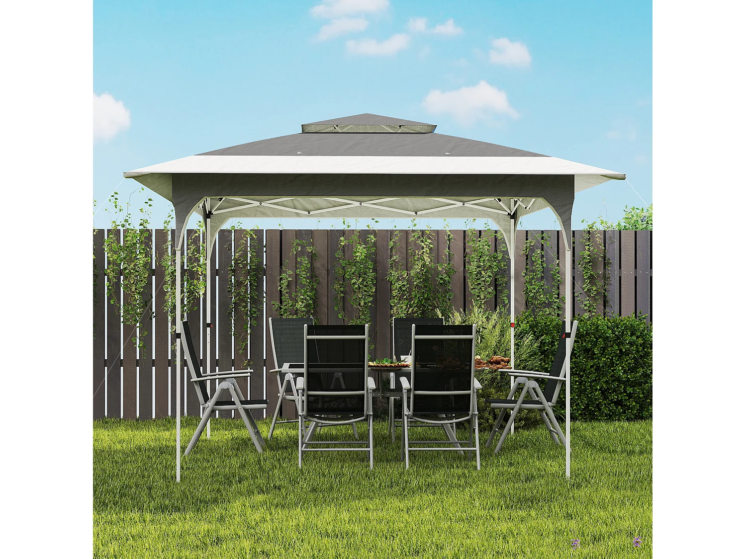 Gazebo pop up 3.5x3.5 m con doppio tetto grigio scuro