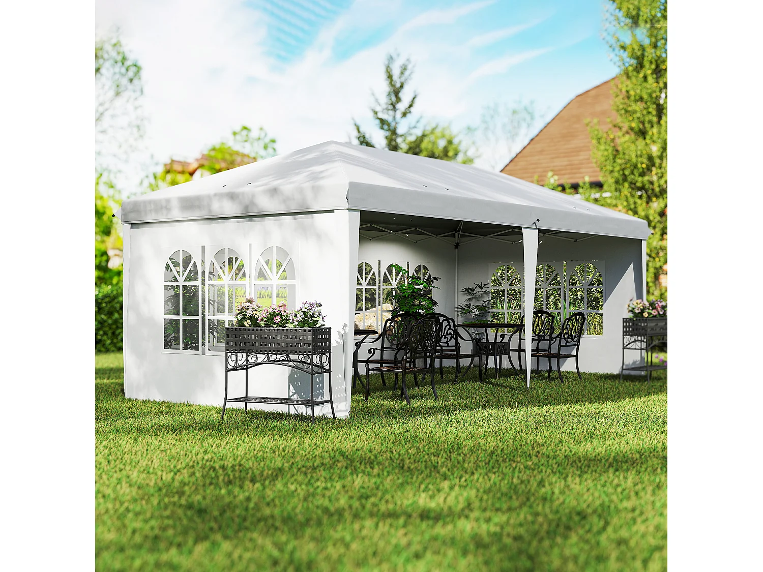Gazebo da giardino con pareti removibili 5.9x3x2.7m bianco