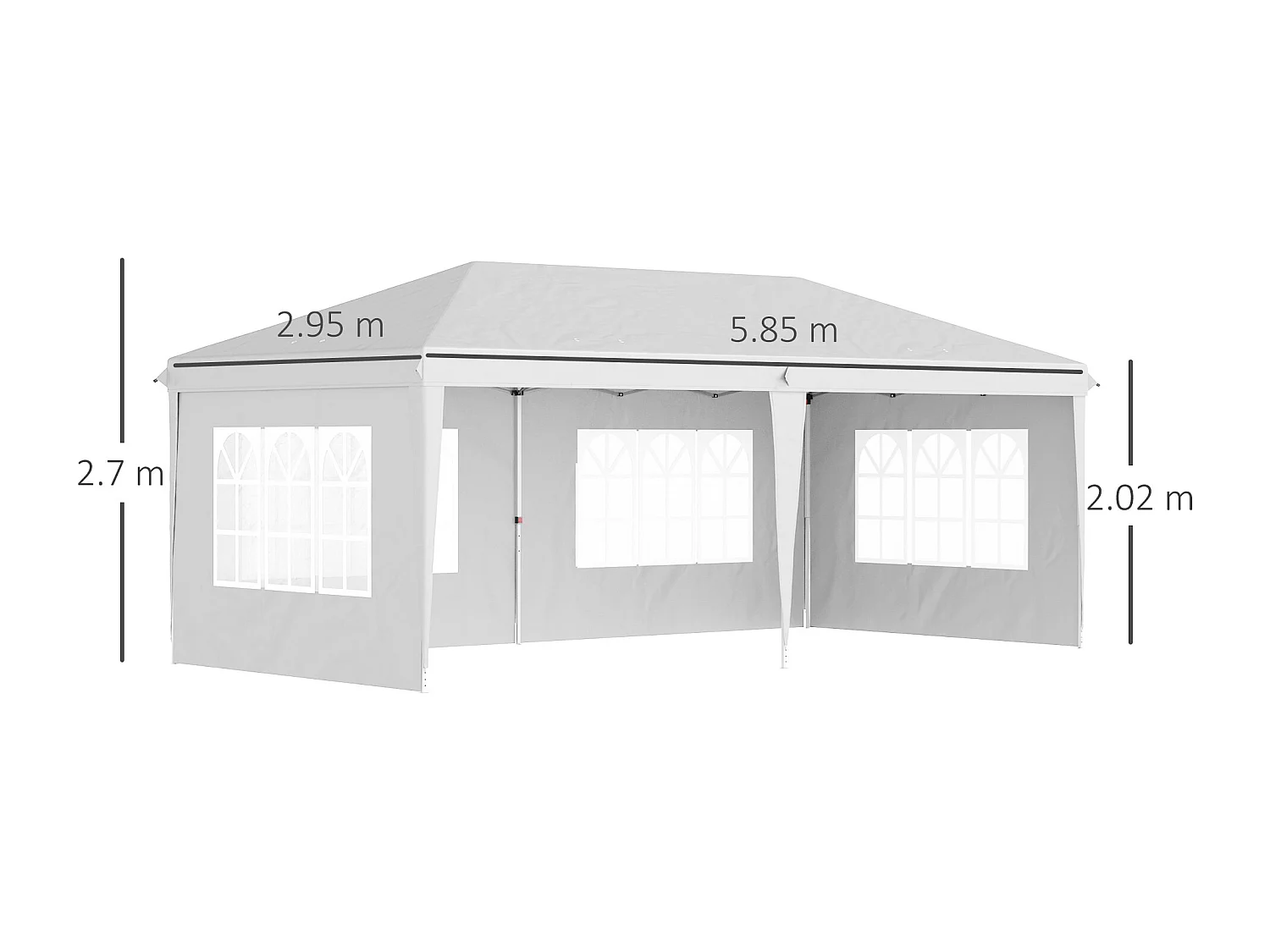 Gazebo da giardino con pareti removibili 5.9x3x2.7m bianco