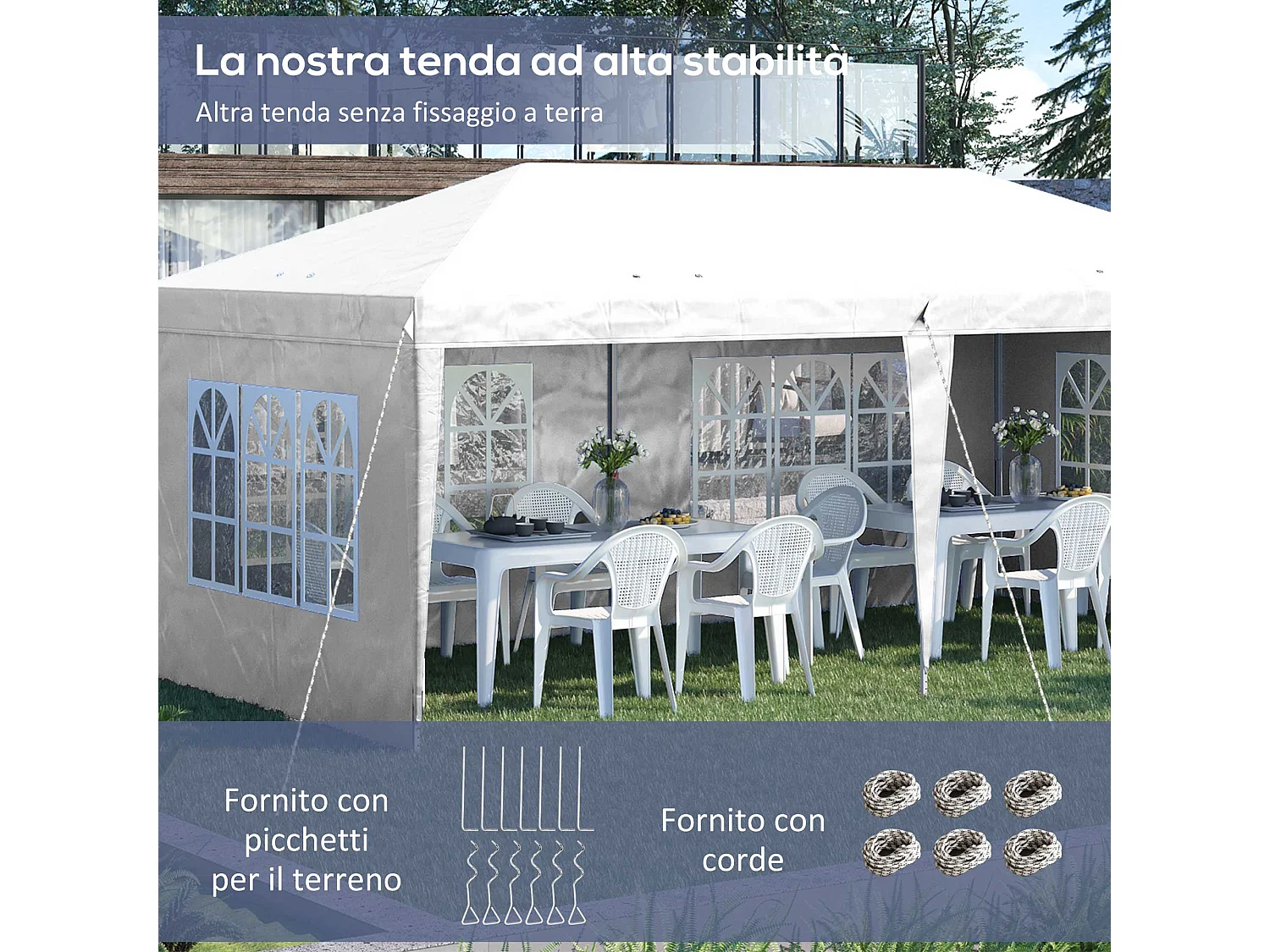 Gazebo da giardino con pareti removibili 5.9x3x2.7m bianco