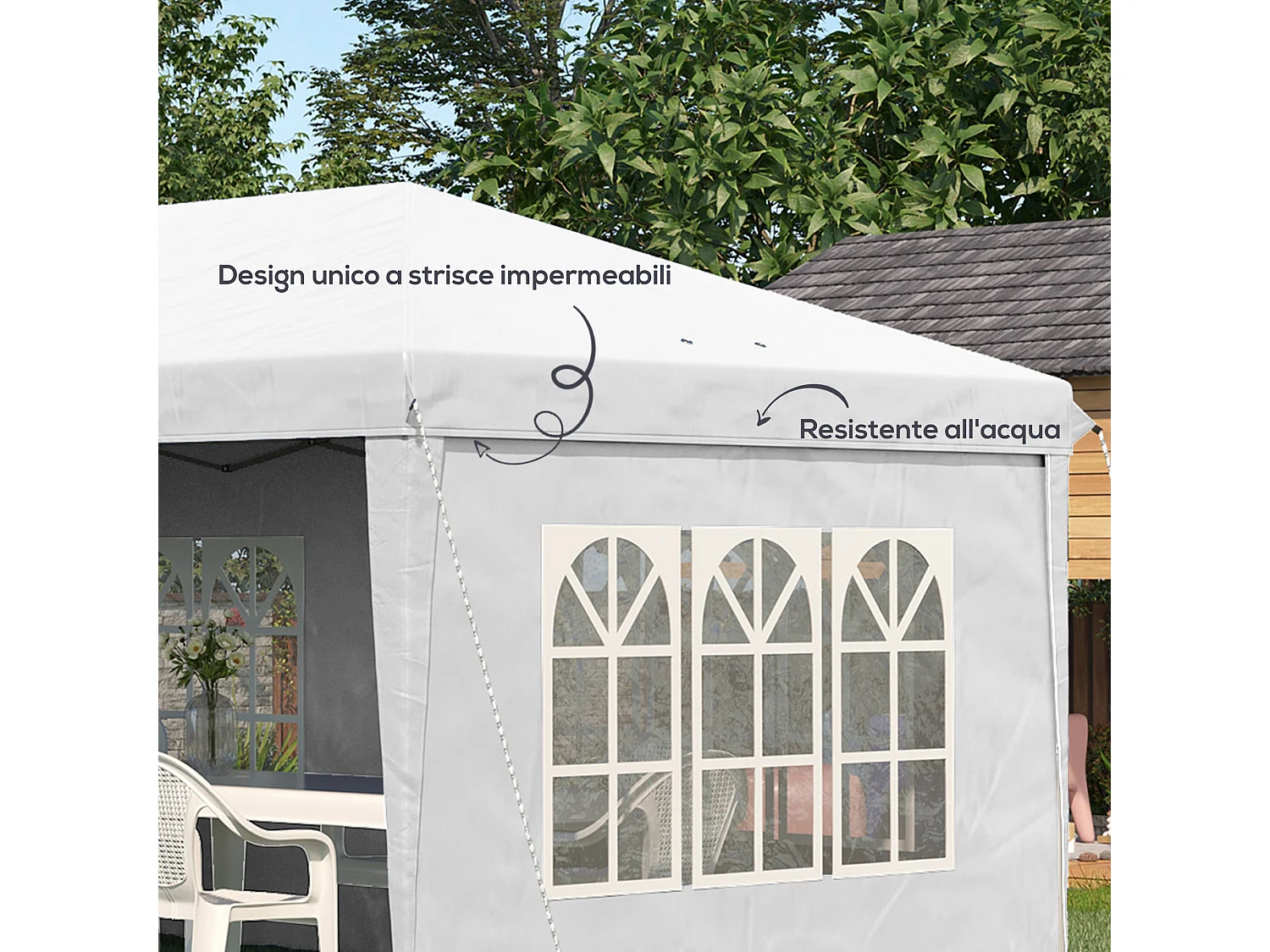 Gazebo da giardino con pareti removibili 5.9x3x2.7m bianco