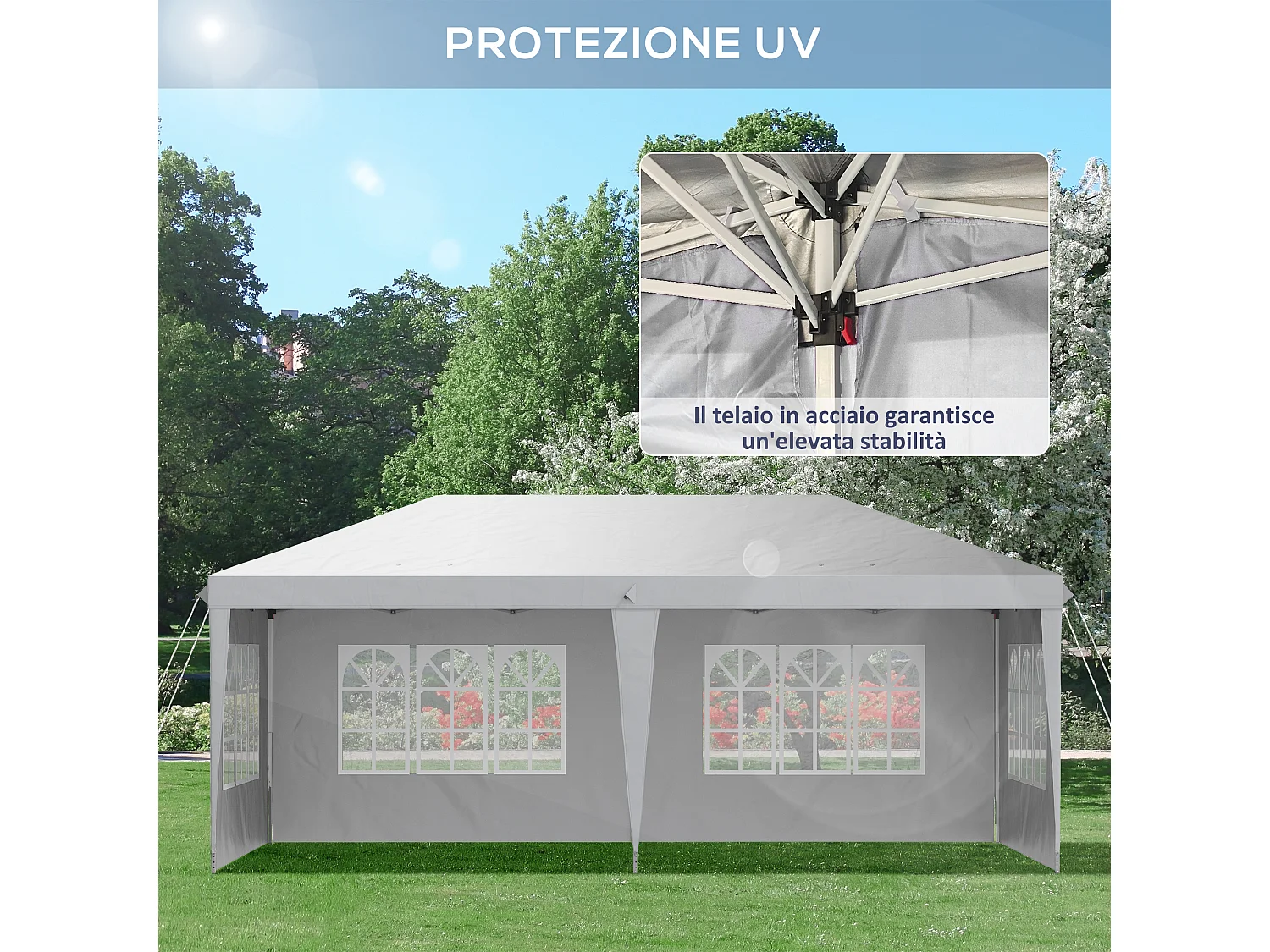 Gazebo da giardino con pareti removibili 5.9x3x2.7m bianco
