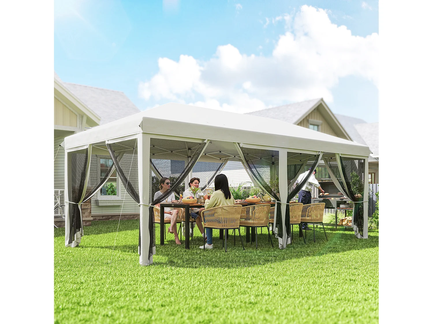 Gazebo 6x3 m pieghevole con zanzariera e struttura in acciaio