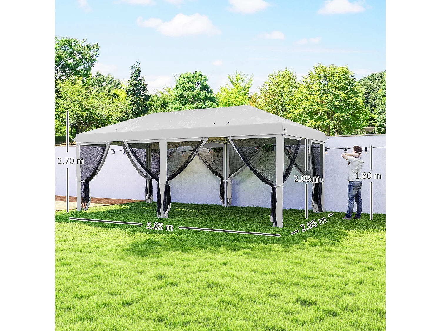 Gazebo 6x3 m pieghevole con zanzariera e struttura in acciaio