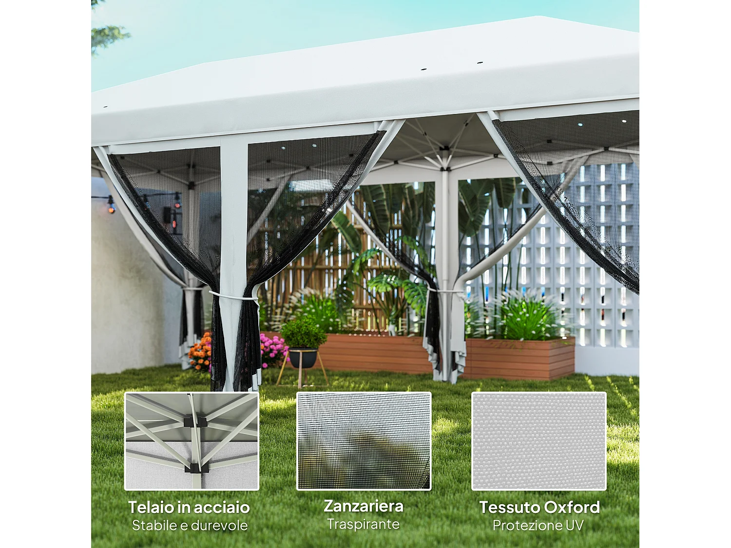 Gazebo 6x3 m pieghevole con zanzariera e struttura in acciaio