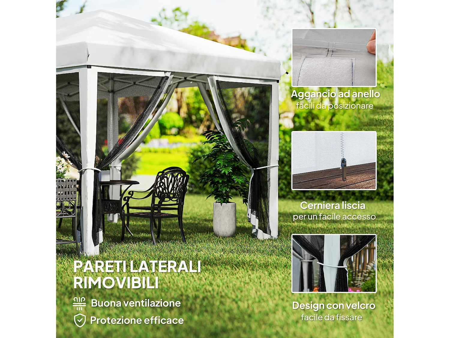 Gazebo 6x3 m pieghevole con zanzariera e struttura in acciaio