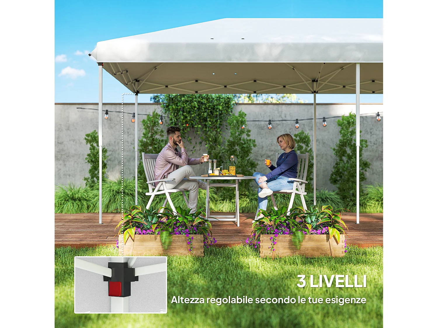 Gazebo 6x3 m pieghevole con zanzariera e struttura in acciaio