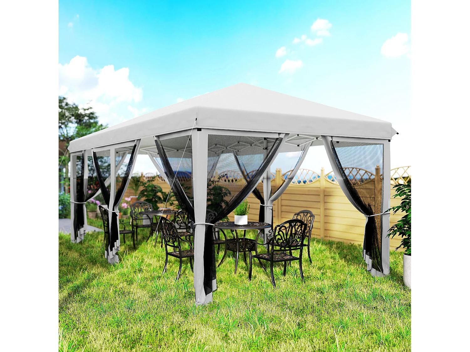 Gazebo 6x3 m pieghevole con zanzariera e struttura in acciaio