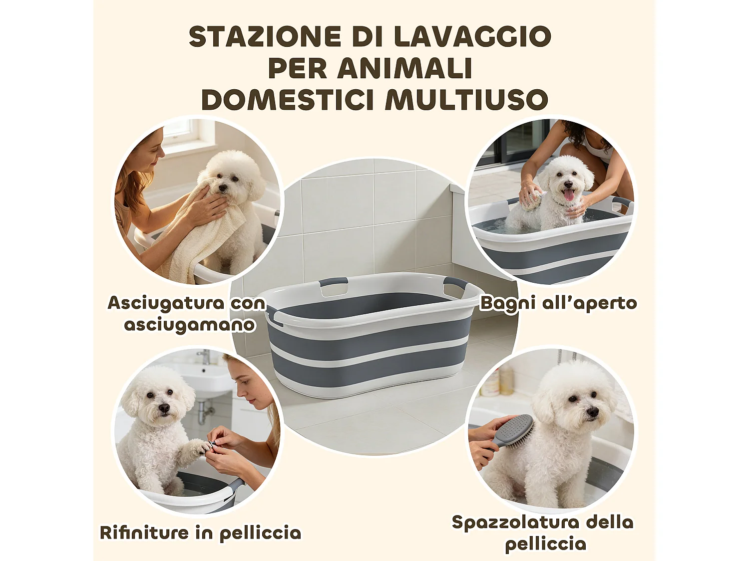 Vasca da bagno pieghevole per animali 27l grigia