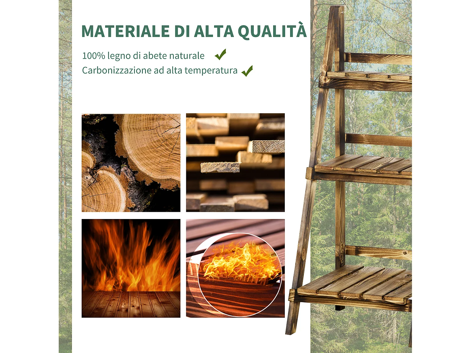 Portapiante pieghevole portavasi in legno di abete 3 livelli