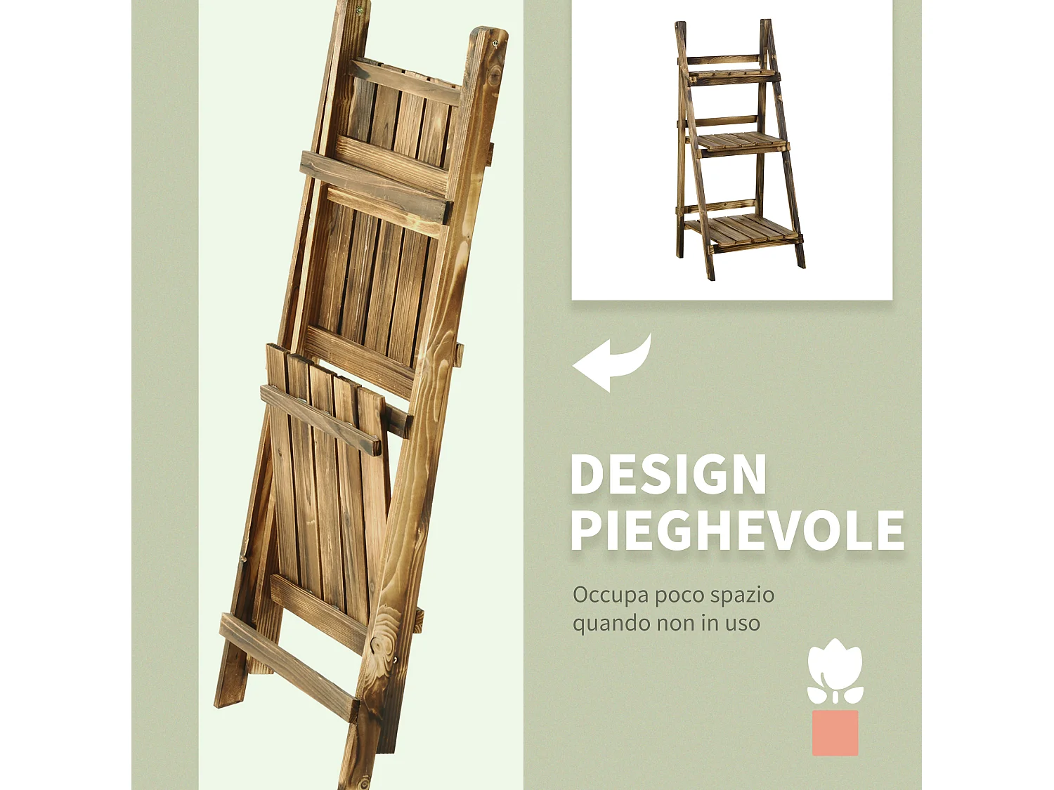 Portapiante pieghevole portavasi in legno di abete 3 livelli