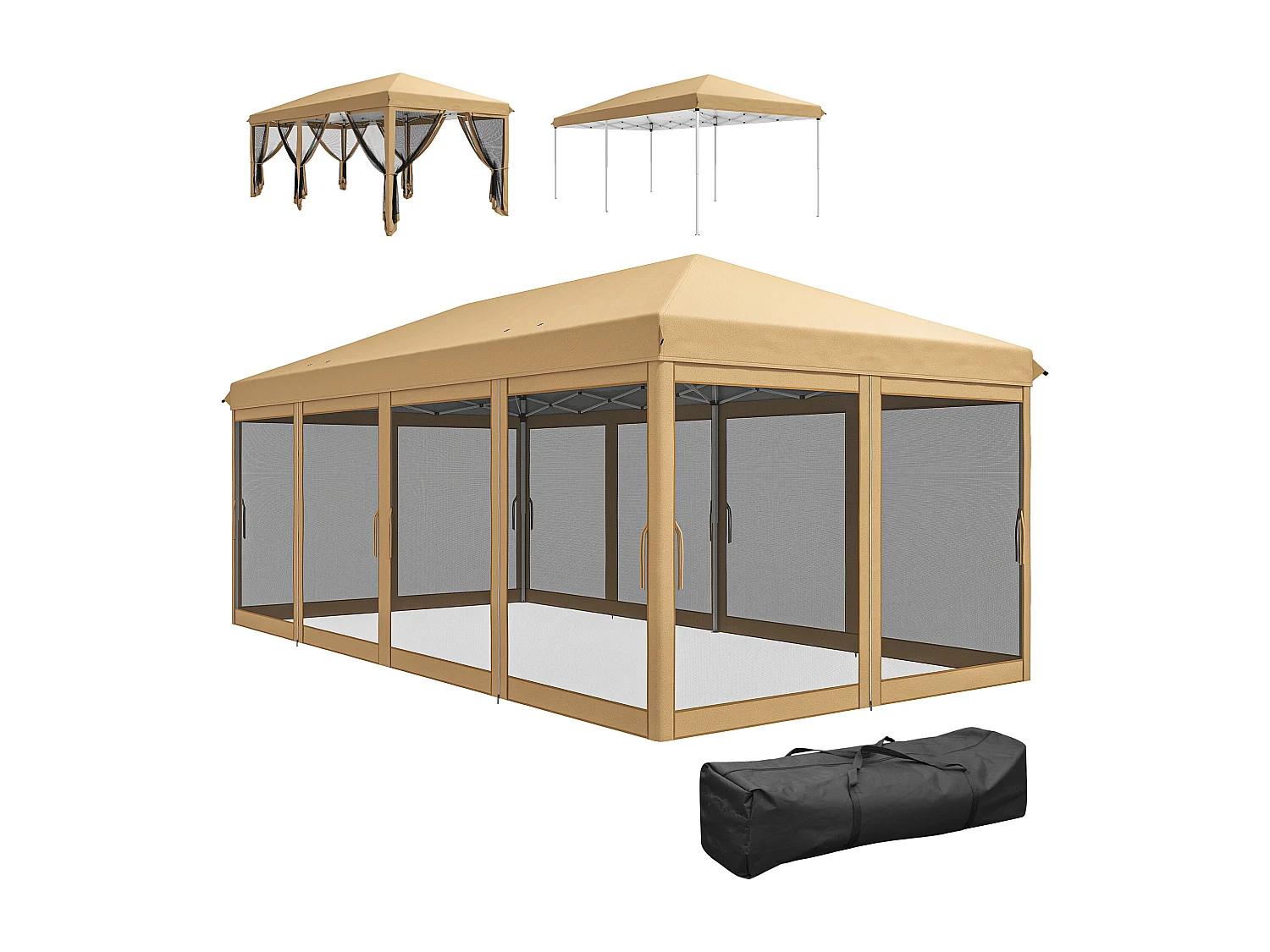 Gazebo pieghevole 6x3 m con zanzariera e altezza regolabile beige