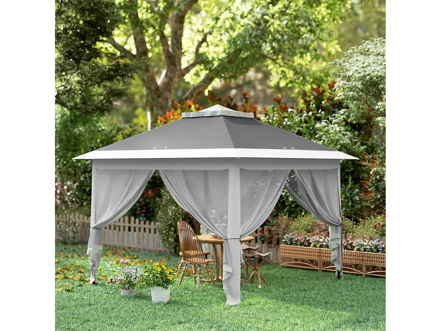Gazebo da esterno regolabile in altezza con zanzariere grigio scuro