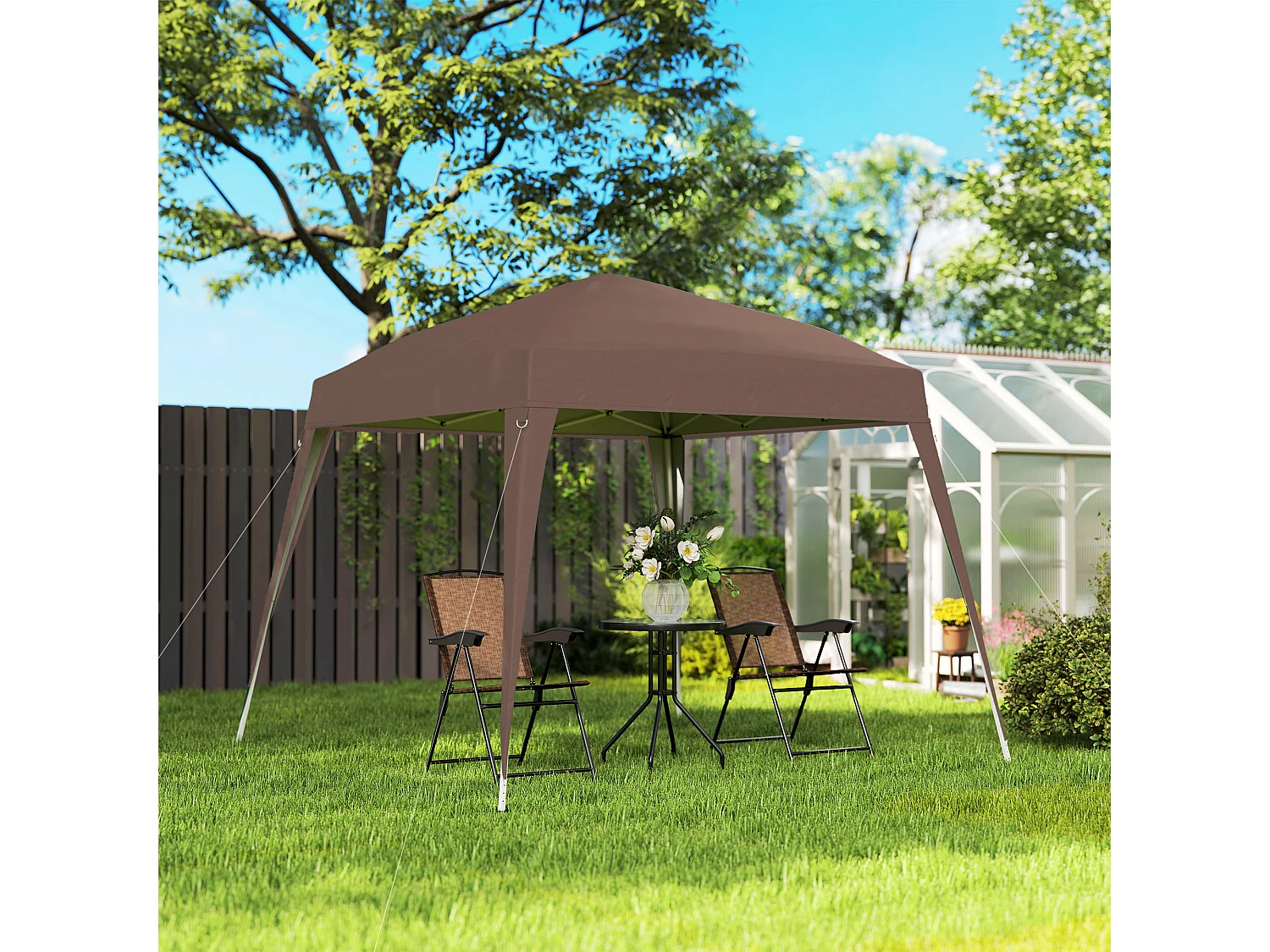 Gazebo pieghevole da giardino 2.4x2.4m in acciaio e poliestere caffè