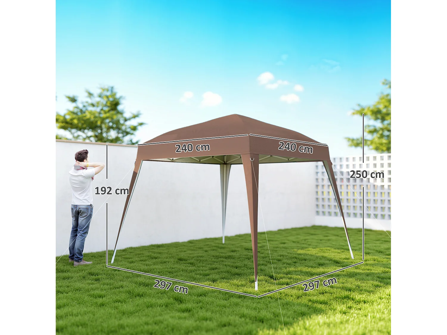 Gazebo pieghevole da giardino 2.4x2.4m in acciaio e poliestere caffè