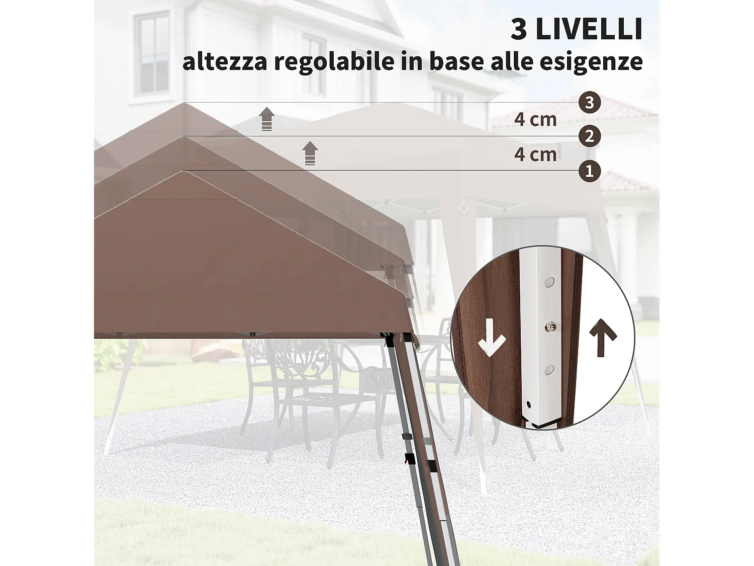 Gazebo pieghevole da giardino 2.4x2.4m in acciaio e poliestere caffè
