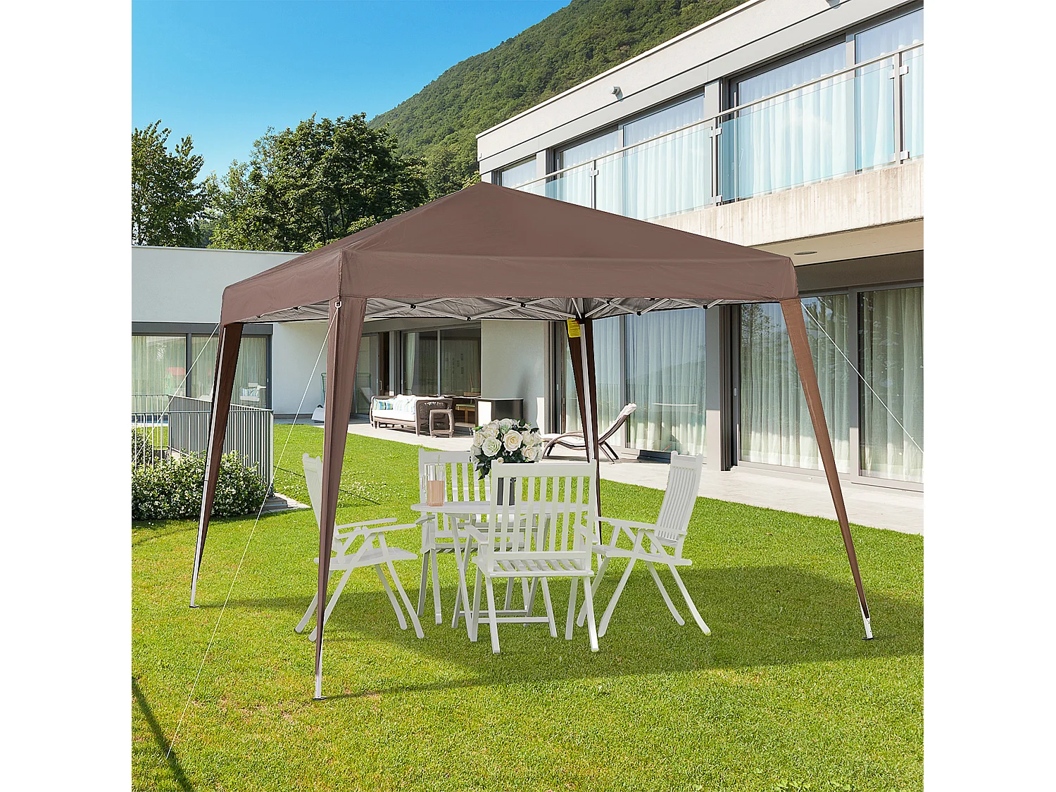 Gazebo pieghevole da giardino 2.4x2.4m in acciaio e poliestere caffè