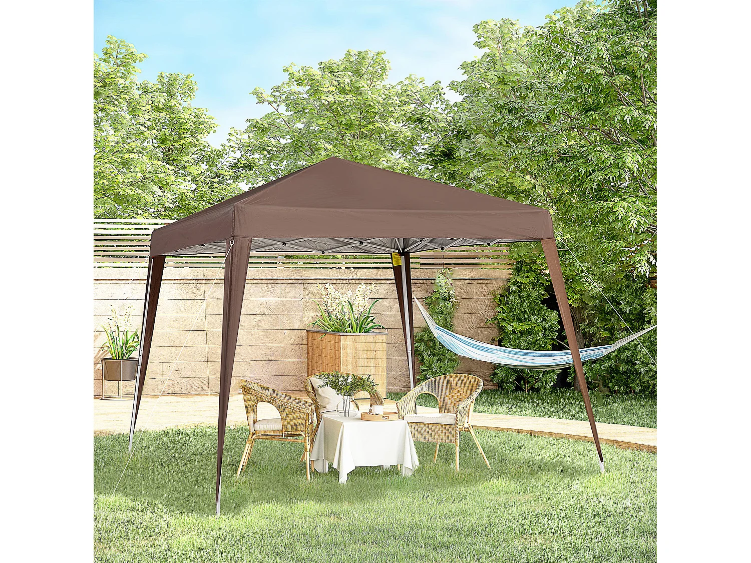 Gazebo pieghevole da giardino 2.4x2.4m in acciaio e poliestere caffè
