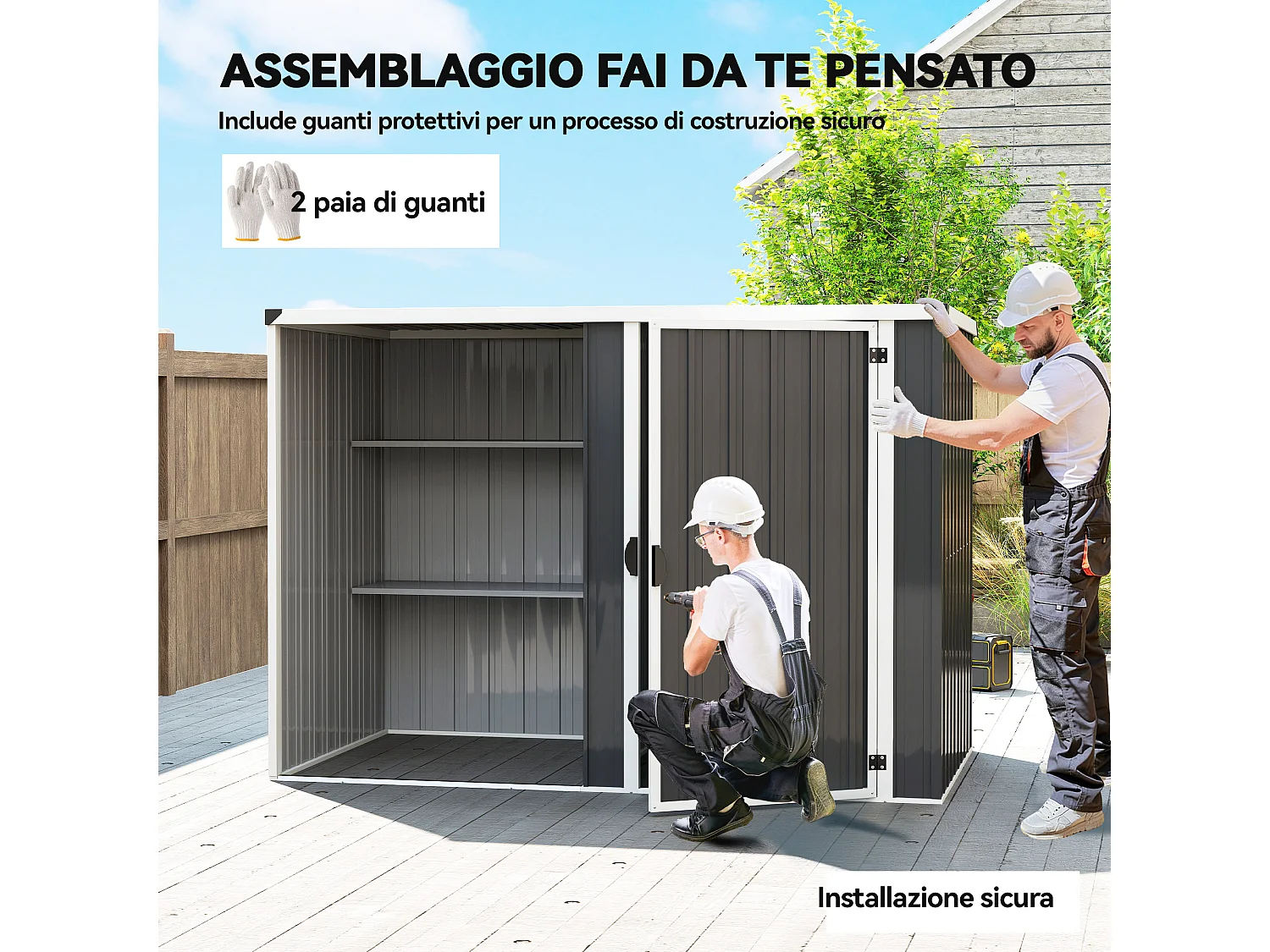 Capanno da giardino con 2 ripiani acciaio zincato grigio scuro
