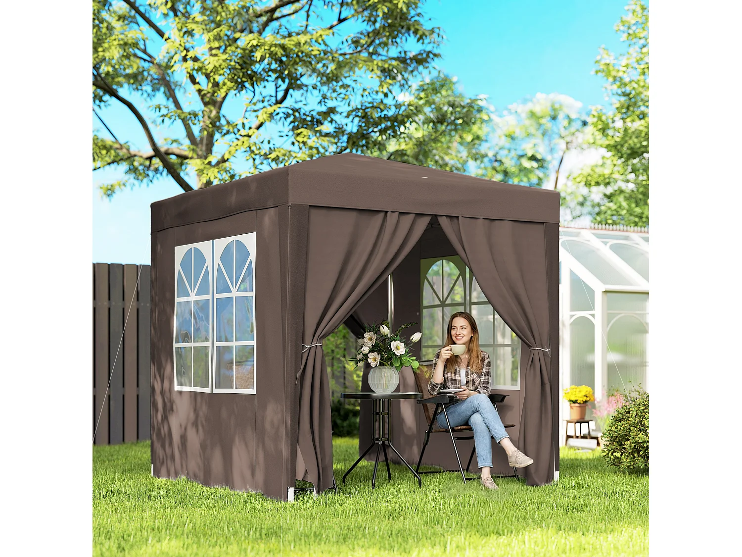 Gazebo da giardino 2x2 m in metallo e tessuto oxford marrone