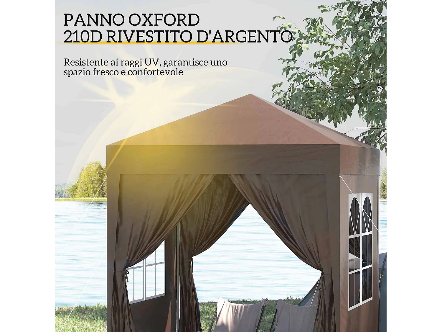 Gazebo da giardino 2x2 m in metallo e tessuto oxford marrone
