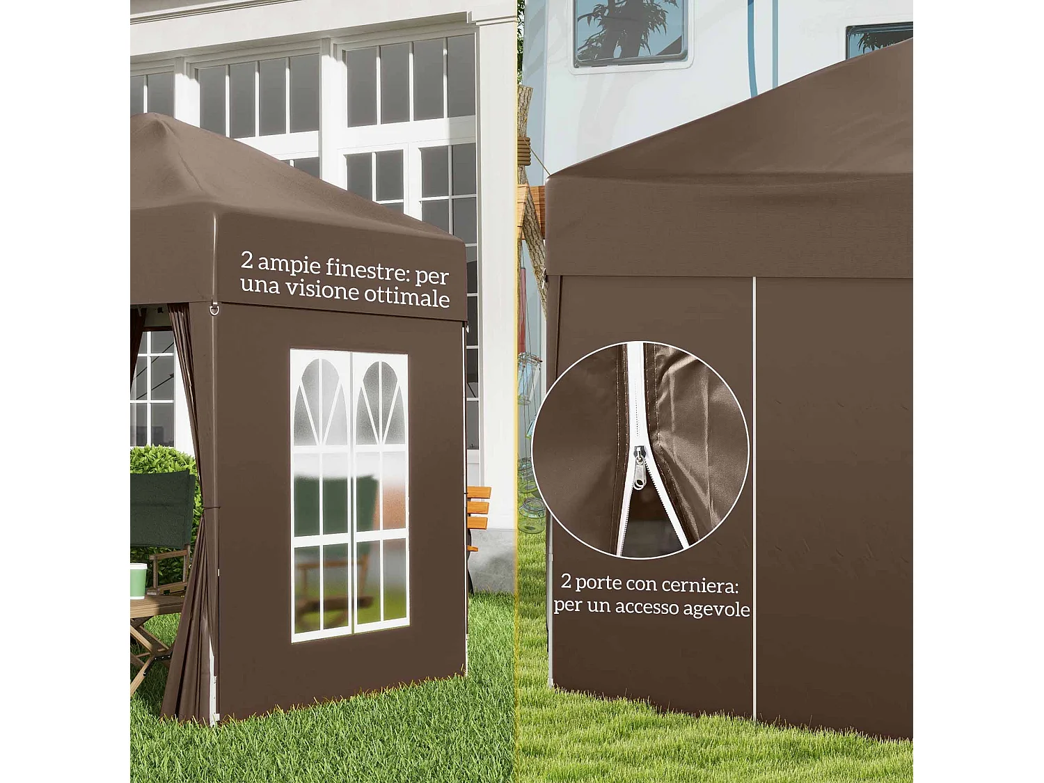 Gazebo da giardino 2x2 m in metallo e tessuto oxford marrone