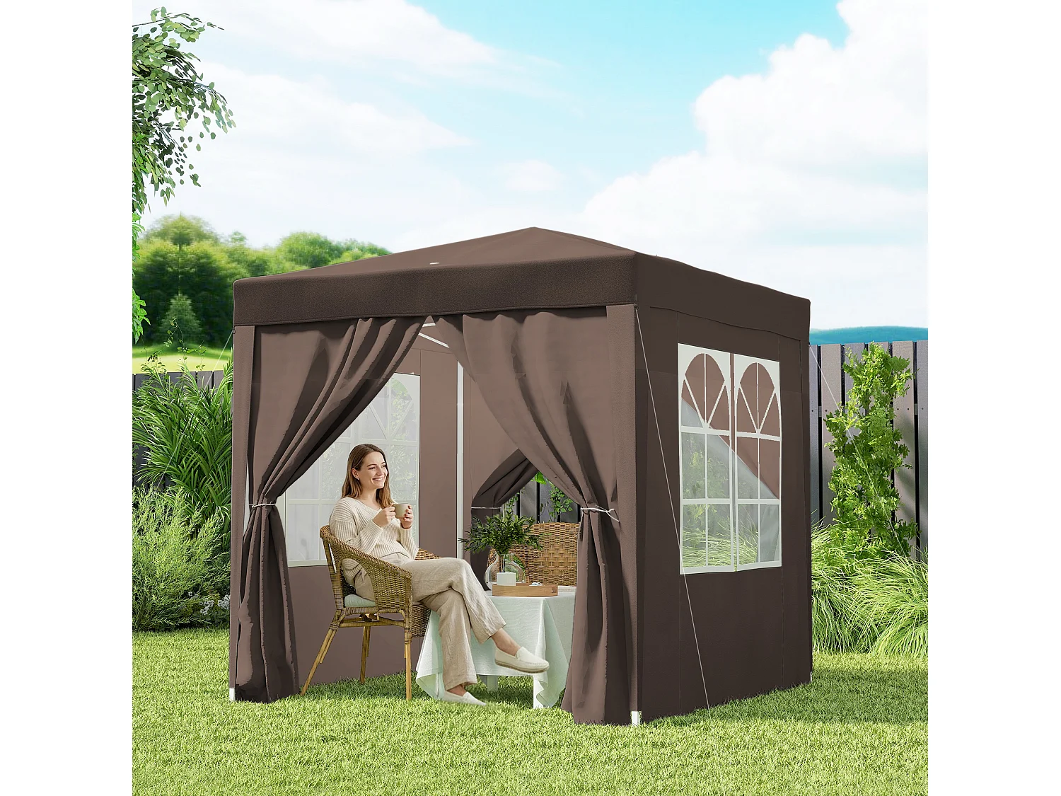 Gazebo da giardino 2x2 m in metallo e tessuto oxford marrone